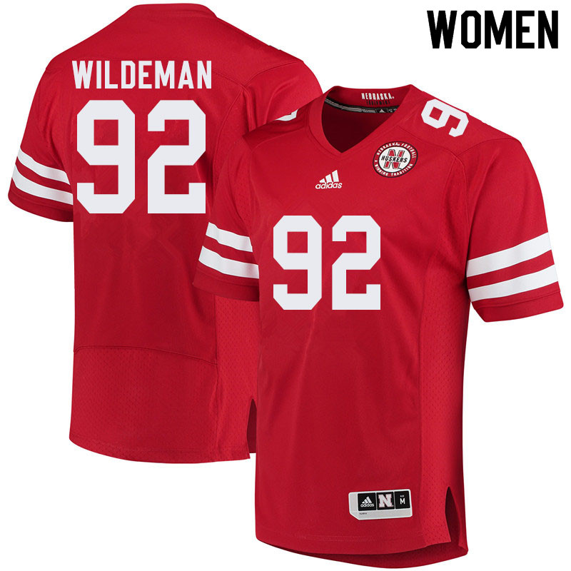 Women #92 Tate Wildeman Nebraska Cornhuskers College Football Jerseys Sale-Red